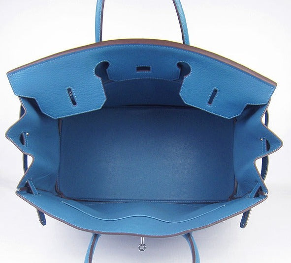 Luxury Hermes Birkin 35cm Togo Leather Handbags 6099 Blue Silver