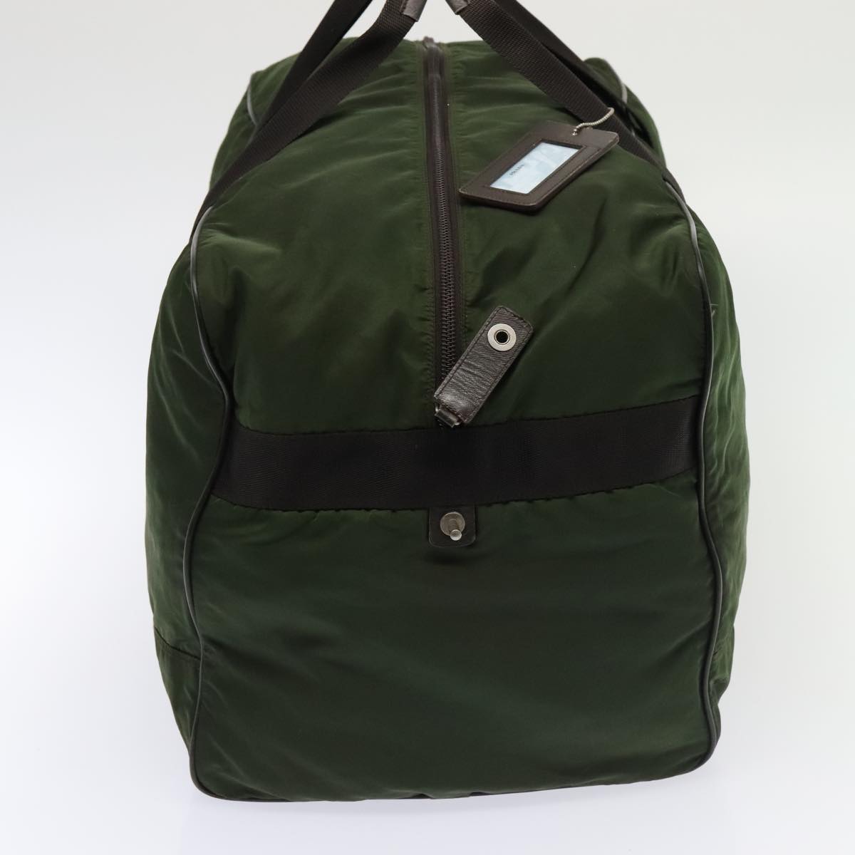 Luxury Prada Boston Bag Nylon Khaki Dark Brown Silver 93216