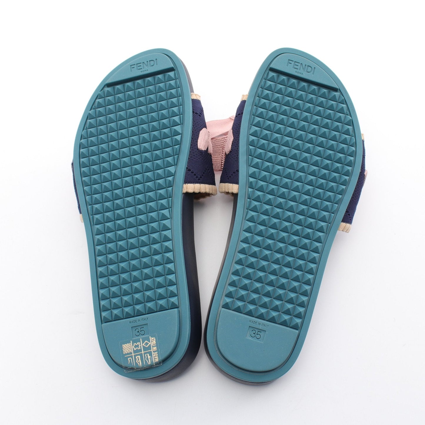Luxury Fendi Slide sandals Fabric Navy Pink Beige Ribbon
