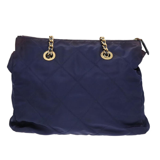 Luxury Prada Chain Shoulder Bag Nylon Navy Gold 93312