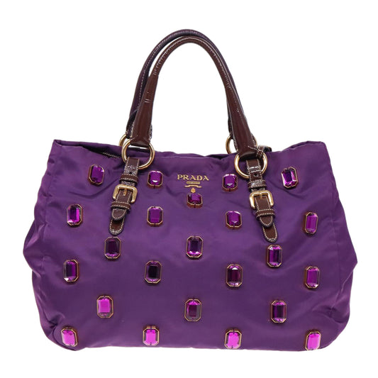 Luxury Prada Bijoux Tote Bag Nylon Enamel Purple Gold 93338
