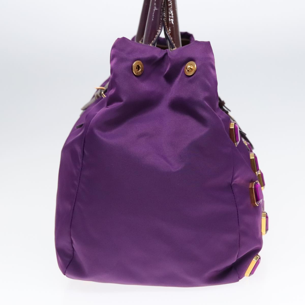 Luxury Prada Bijoux Tote Bag Nylon Enamel Purple Gold 93338