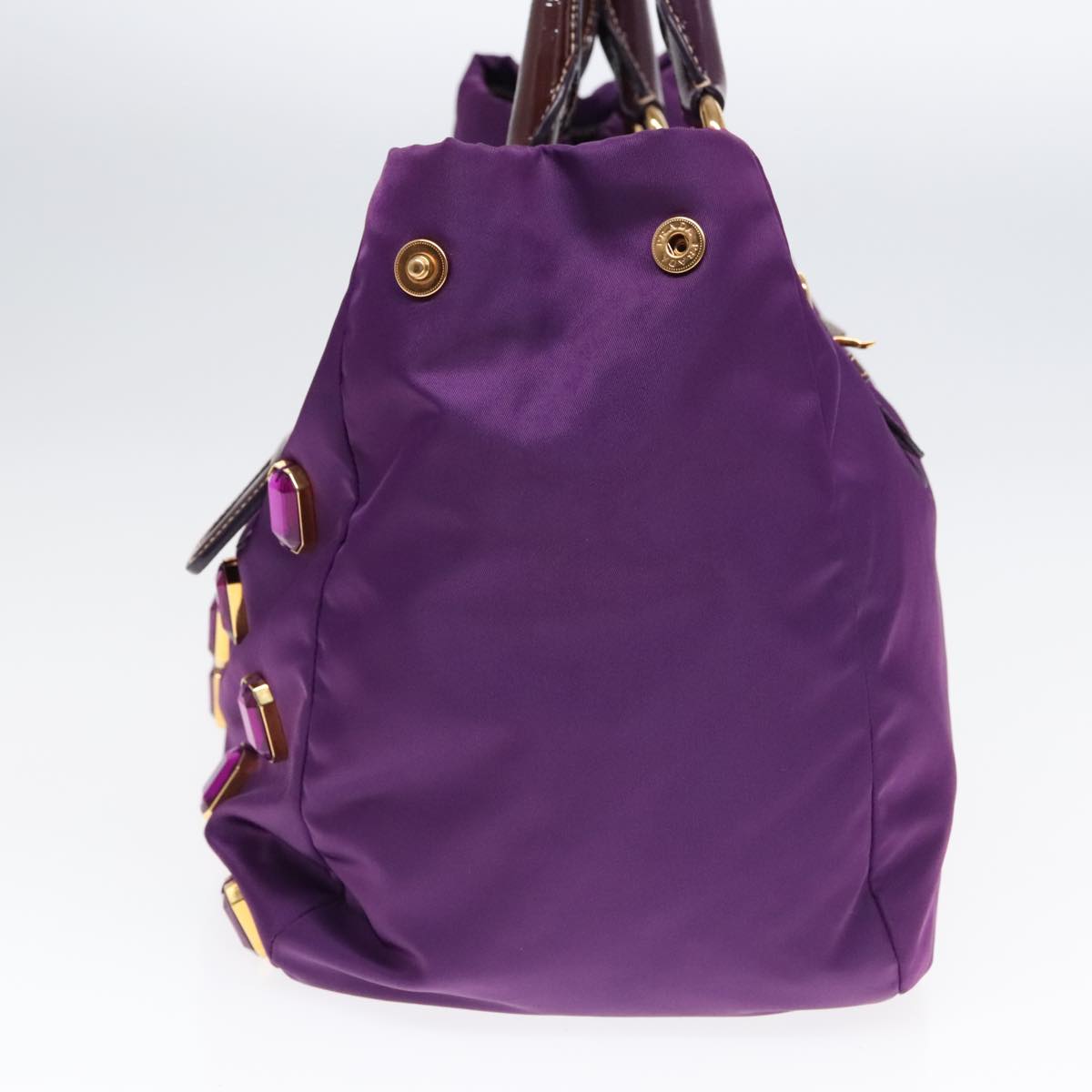 Luxury Prada Bijoux Tote Bag Nylon Enamel Purple Gold 93338