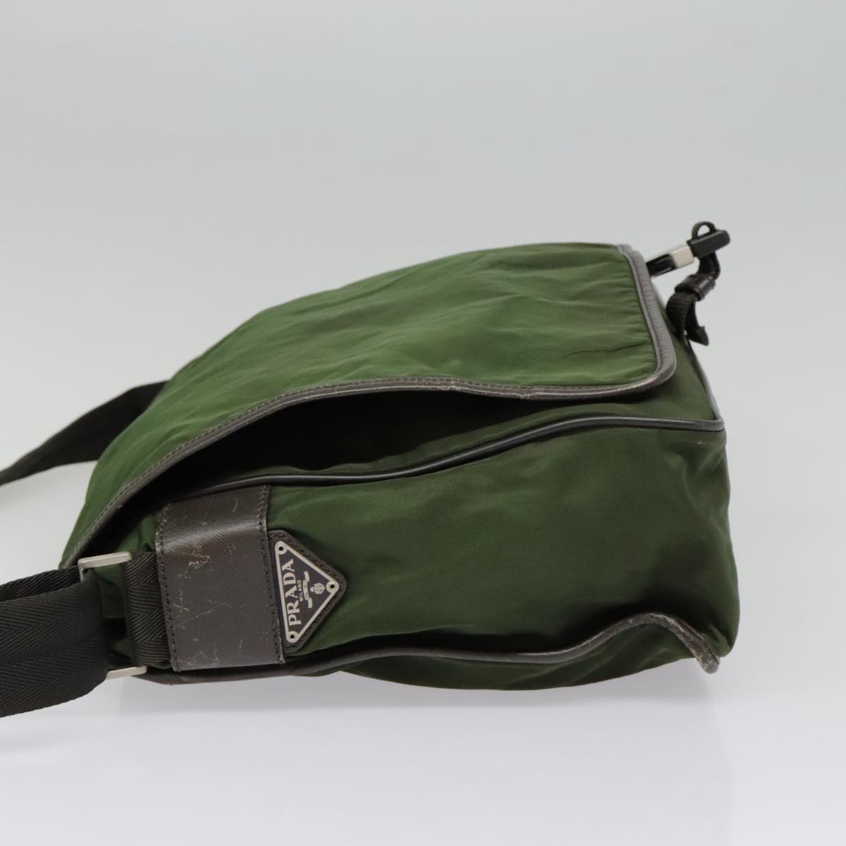 Luxury Prada Shoulder Bag Nylon Green Brown Silver 93371