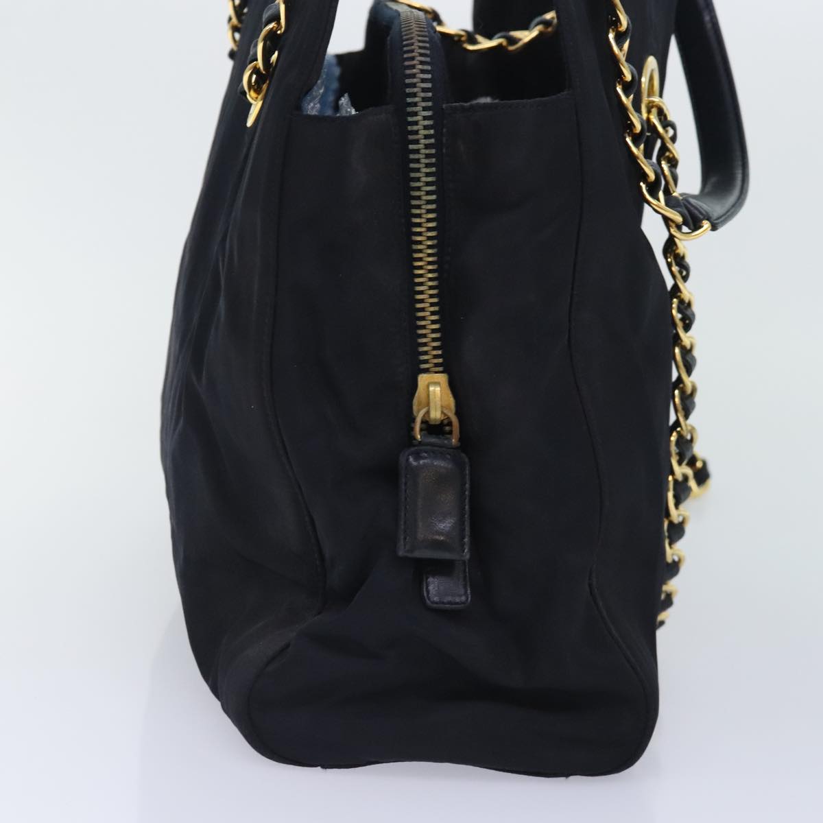 Luxury Prada Chain Tote Bag Nylon Black Gold 93405