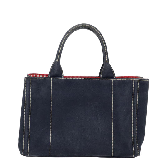 Luxury Prada Canapa PM Hand Bag Canvas Navy Gold 93409