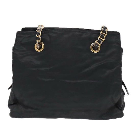 Luxury Prada Chain Tote Bag Nylon Black Gold 93471