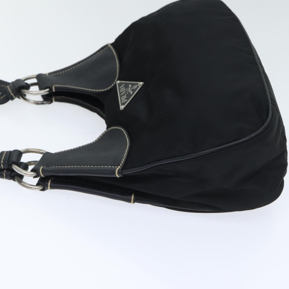 Luxury Prada Hand Bag Nylon Black Silver 93474