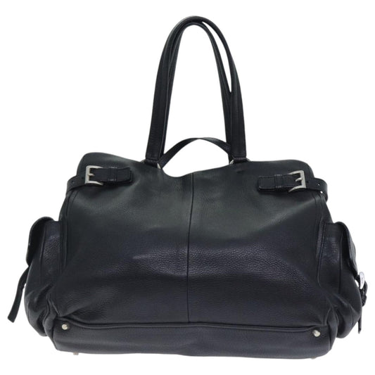 Luxury Prada Tote Bag Leather Black Silver 93509