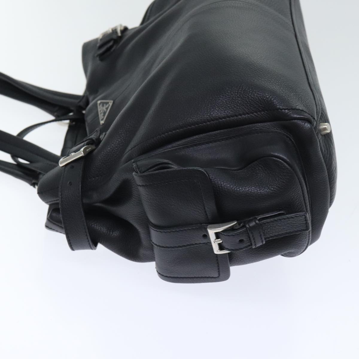 Luxury Prada Tote Bag Leather Black Silver 93509