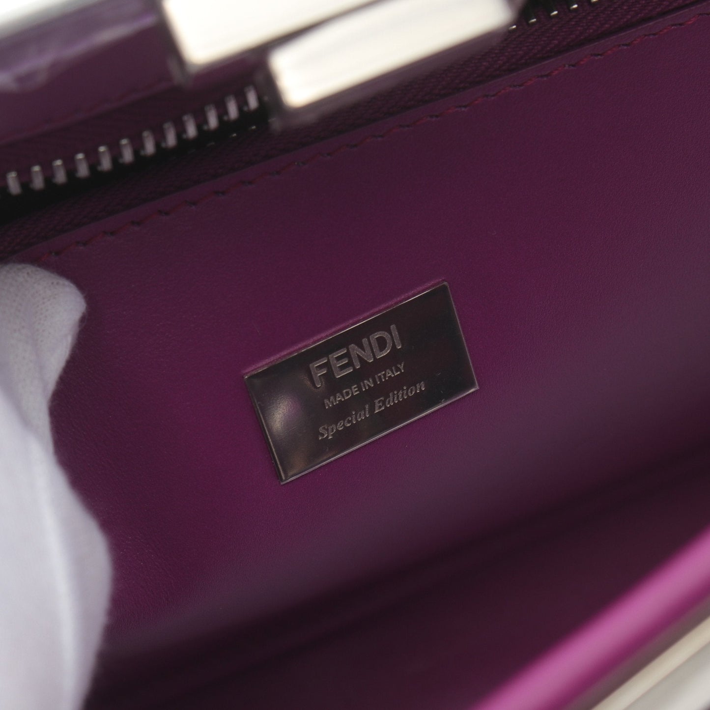 Luxury Fendi Peekaboo Regular Selleria Handbag Vinyl Leather Purple Skeleton 2WAY