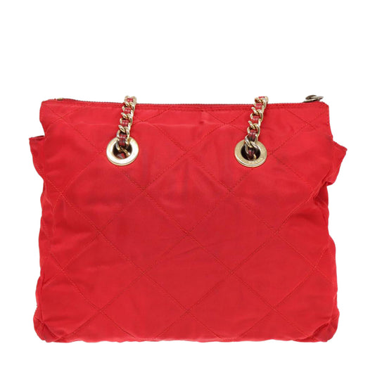 Luxury Prada Quilted Chain Shoulder Bag Nylon Red 93537