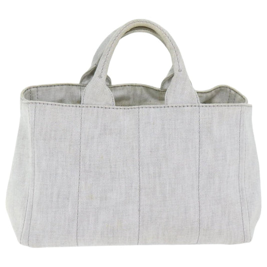 Luxury Prada Canapa MM Hand Bag Canvas 2way Gray Gold 93556