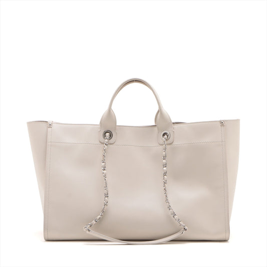 Chanel Deauville GM Caviar S Tote Bag 2WAY Beige Silver 25th