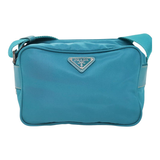 Luxury Prada Shoulder Bag Nylon Turquoise Blue Silver 93810