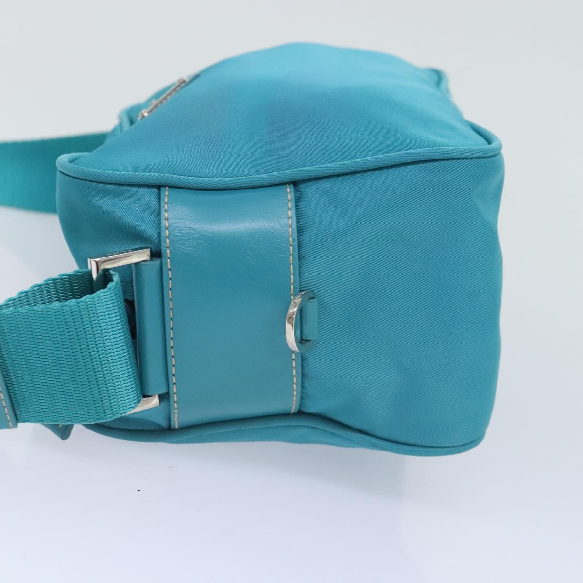 Luxury Prada Shoulder Bag Nylon Turquoise Blue Silver 93810