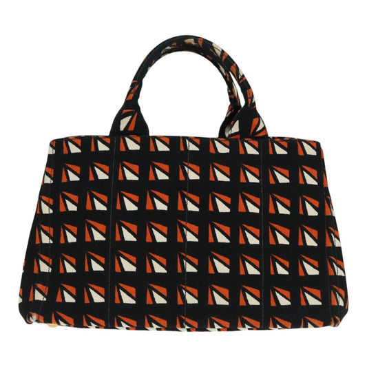 Luxury Prada Canapa MM Hand Bag Canvas 2way Black Orange 93869