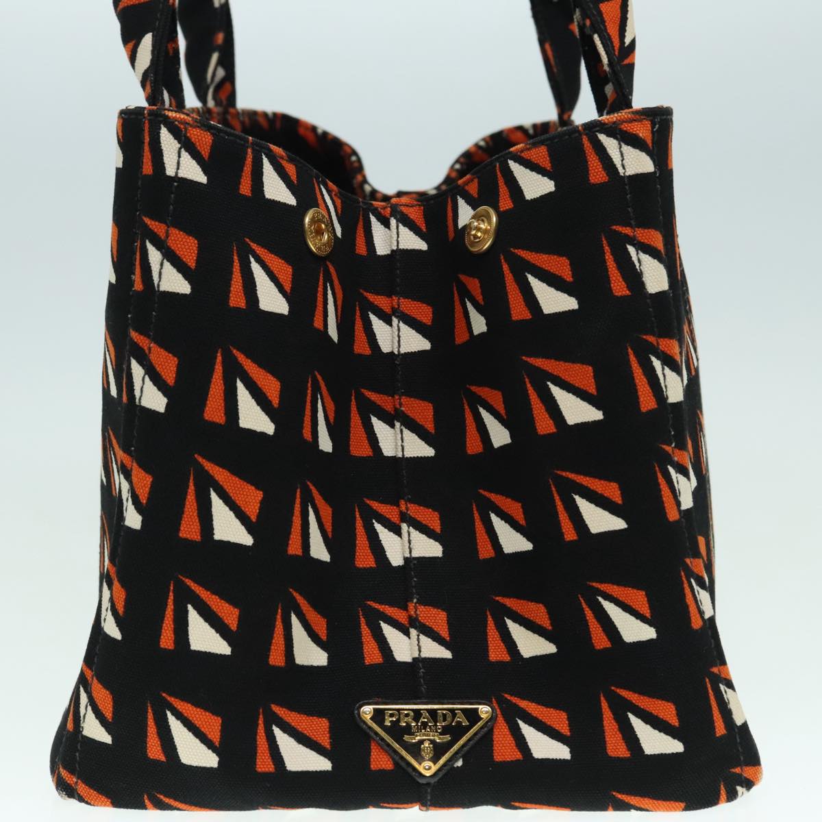 Luxury Prada Canapa MM Hand Bag Canvas 2way Black Orange 93869