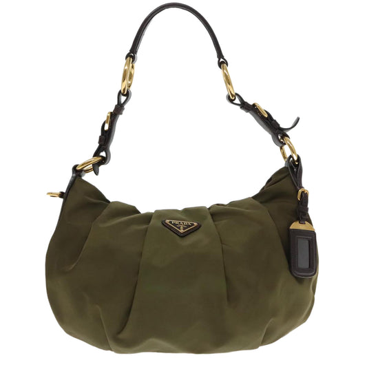 Luxury Prada Shoulder Bag Nylon Khaki Gold 94393