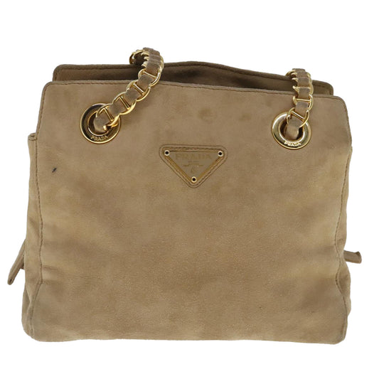 Luxury Prada Chain Shoulder Bag Suede Beige Gold 94408