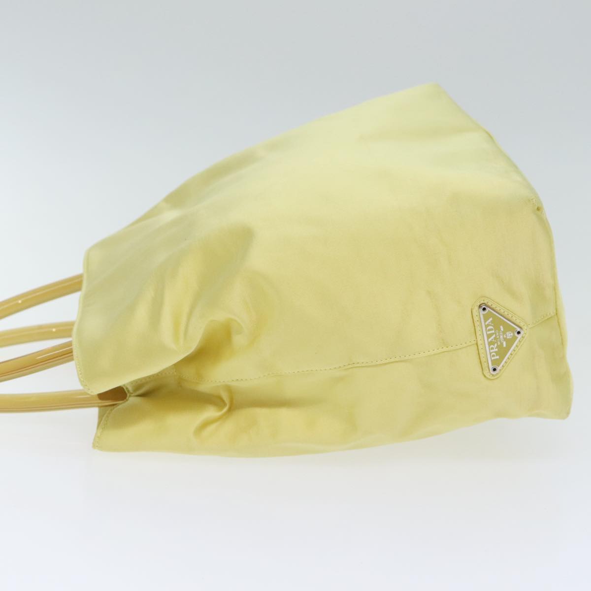 Luxury Prada Hand Bag Satin Yellow Silver 94612