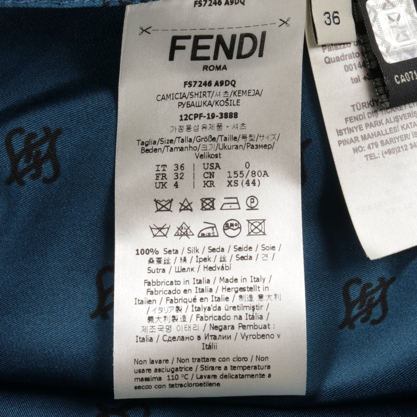 Luxury Fendi Blouse All-over pattern Silk Blue green Black