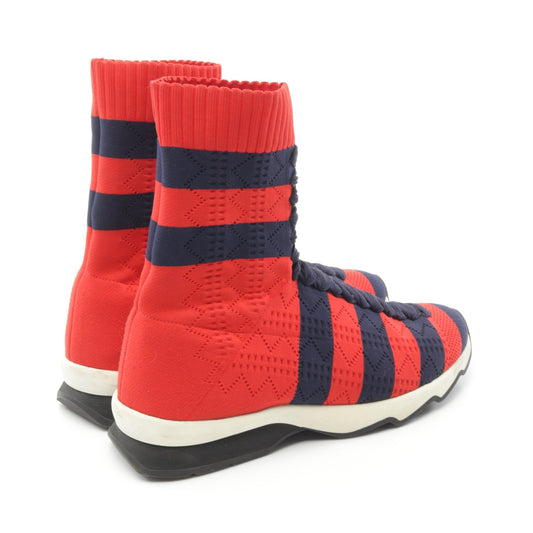 Luxury Fendi Sock sneakers Lace up High cut sneakers Stripes Fabric Red Navy