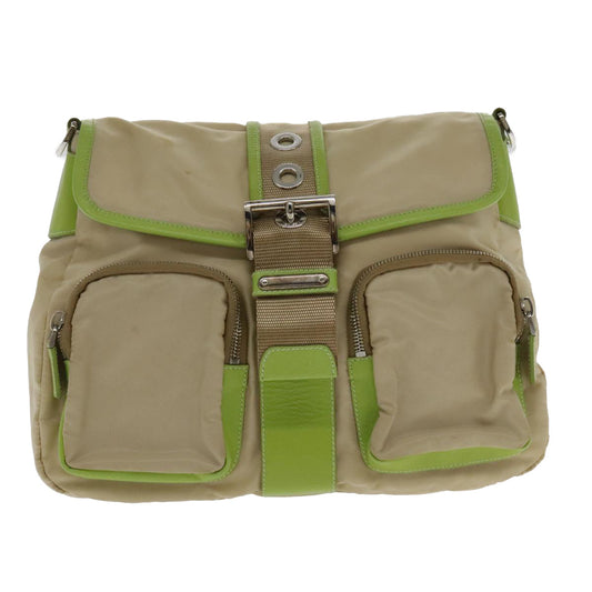 Luxury Prada Shoulder Bag Nylon Beige Silver 95024