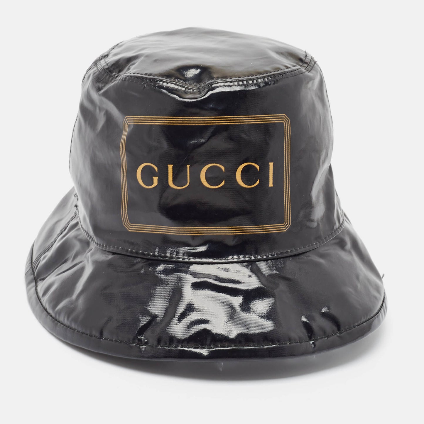 Luxury Gucci Trending 2025 Black Logo Print Coated Cotton Bucket Hat M