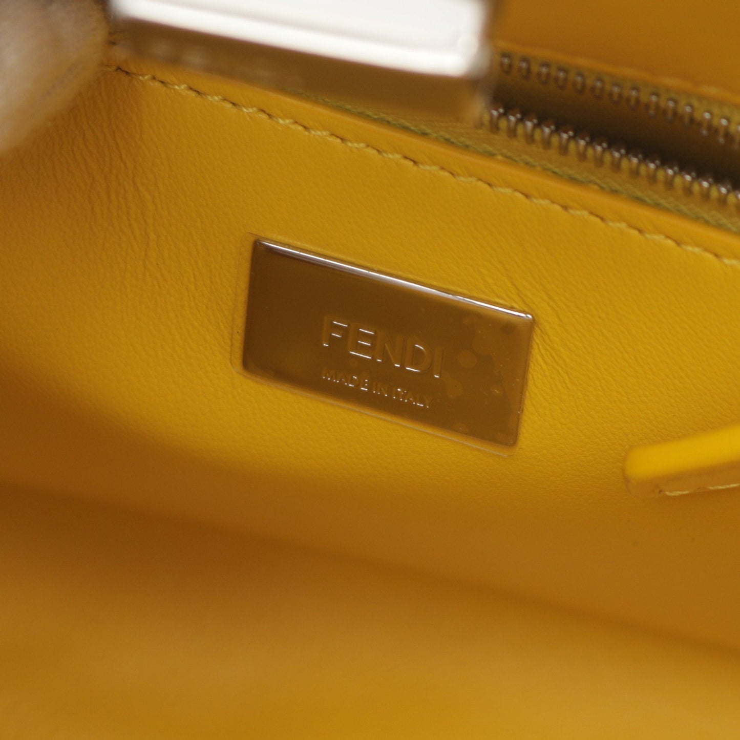Luxury Fendi Mini Peekaboo Iconic Handbag Denim Leather Indigo blue Yellow 2WAY