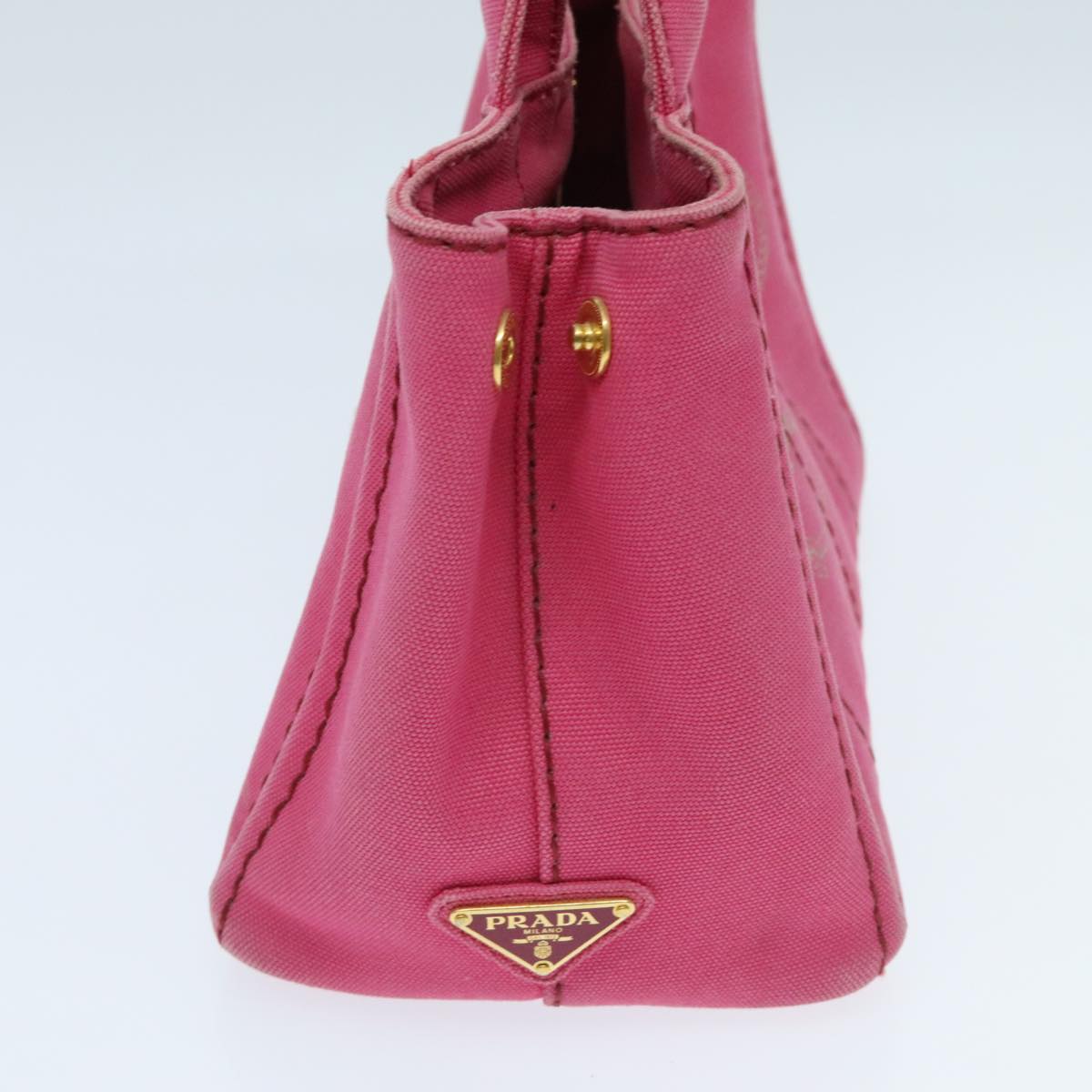 Luxury Prada Canapa PM Hand Bag Canvas 2way Pink Gold 95962