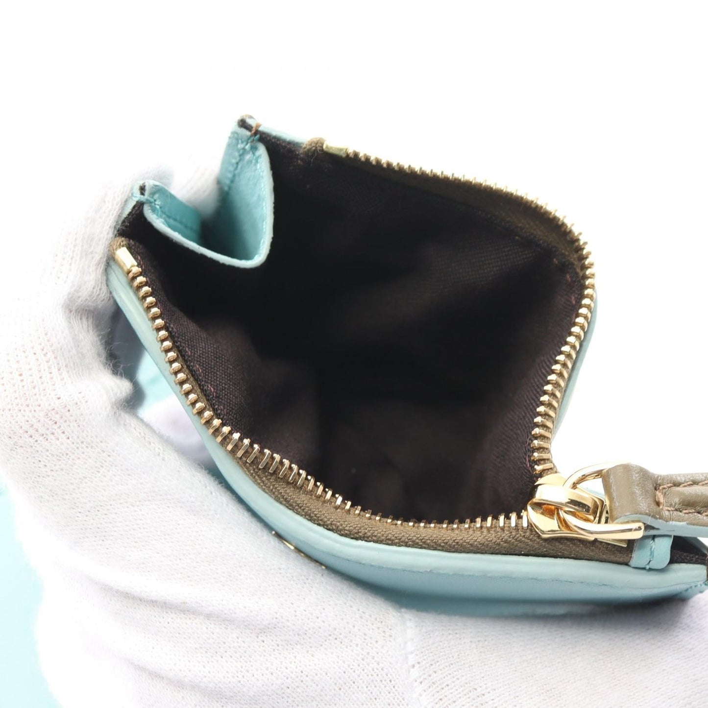 Luxury Fendi Slim Baguette FF pattern Bi-fold wallet Leather Gray brown Light blue