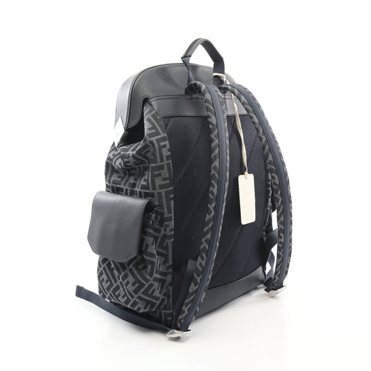 Luxury Fendi FF jacquard Drive Zucca Backpack Rucksack Fabric Leather Dark navy