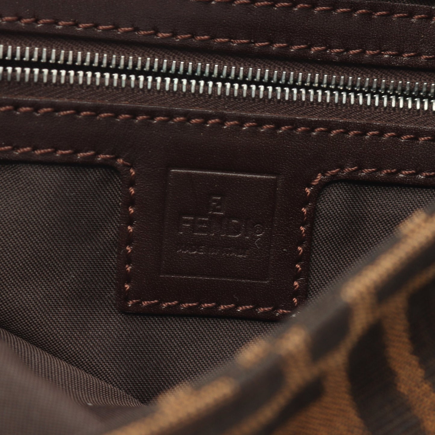 Luxury Fendi Mamma bucket Handbag Canvas Leather Brown Dark brown