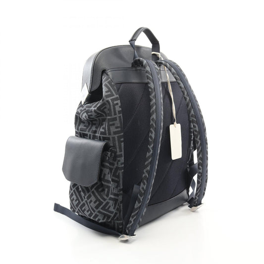 Luxury Fendi FF jacquard Drive Zucca Backpack Rucksack Leather Fabric Navy