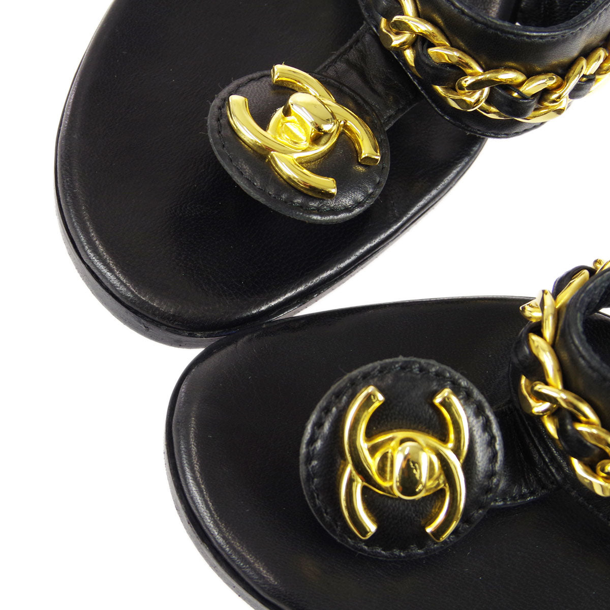 Luxury Chanel * Black Lambskin Turnlock Sandals Shoes #39