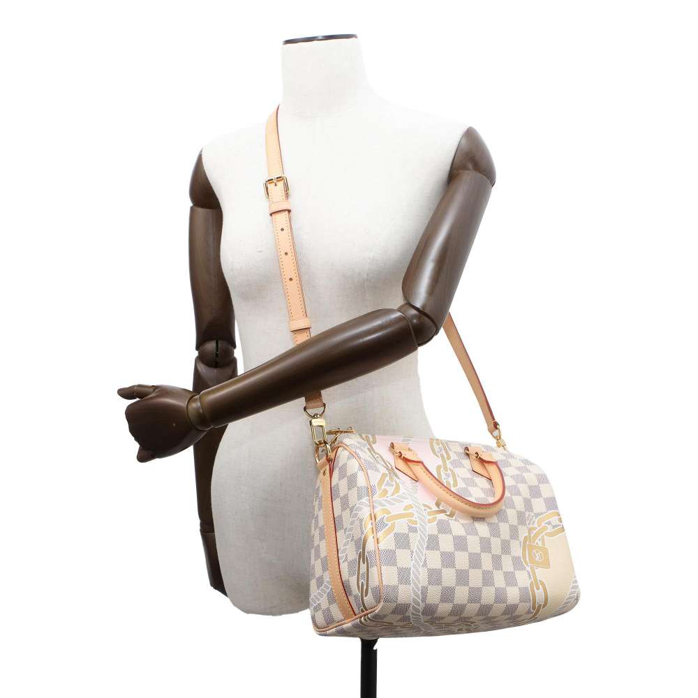 LOUIS VUITTON Speedy Bandouliere Nautical Beige N40473 Damier Azur Size 25