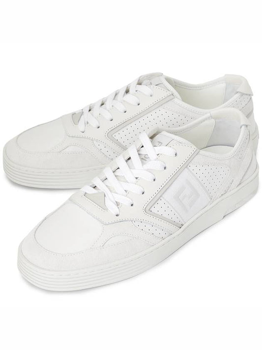 Luxury Fendi Step Leather Low Top Sneakers White
