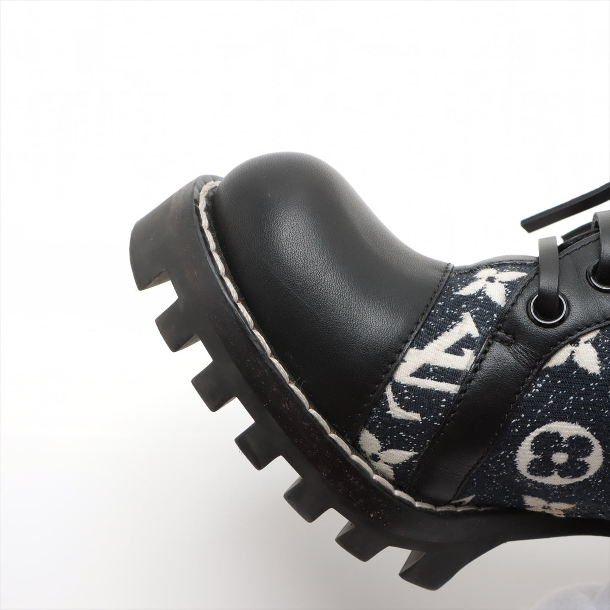 Louis Vuitton 21 Canvas x Leather Short Boots 36 Black x Navy MA1201 Monogram Lining Tree