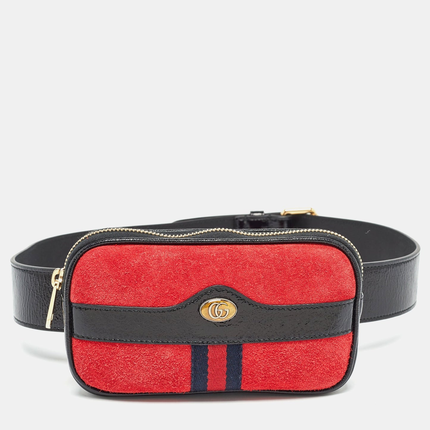 Luxury Gucci Trending 2025 Red/Black Suede and Patent Leather Ophidia Belt Bag