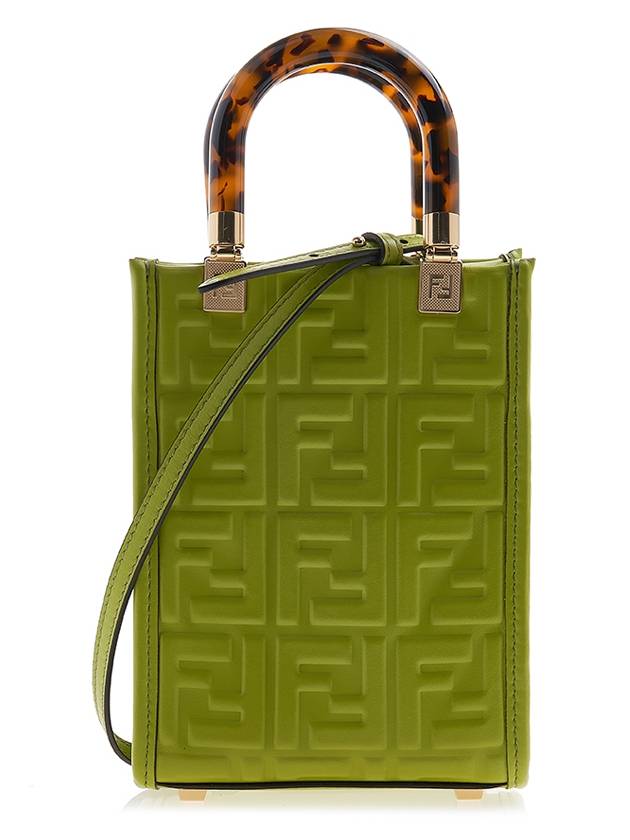 Luxury Fendi Sunshine Embossed Logo Leather Mini Cross Bag Green