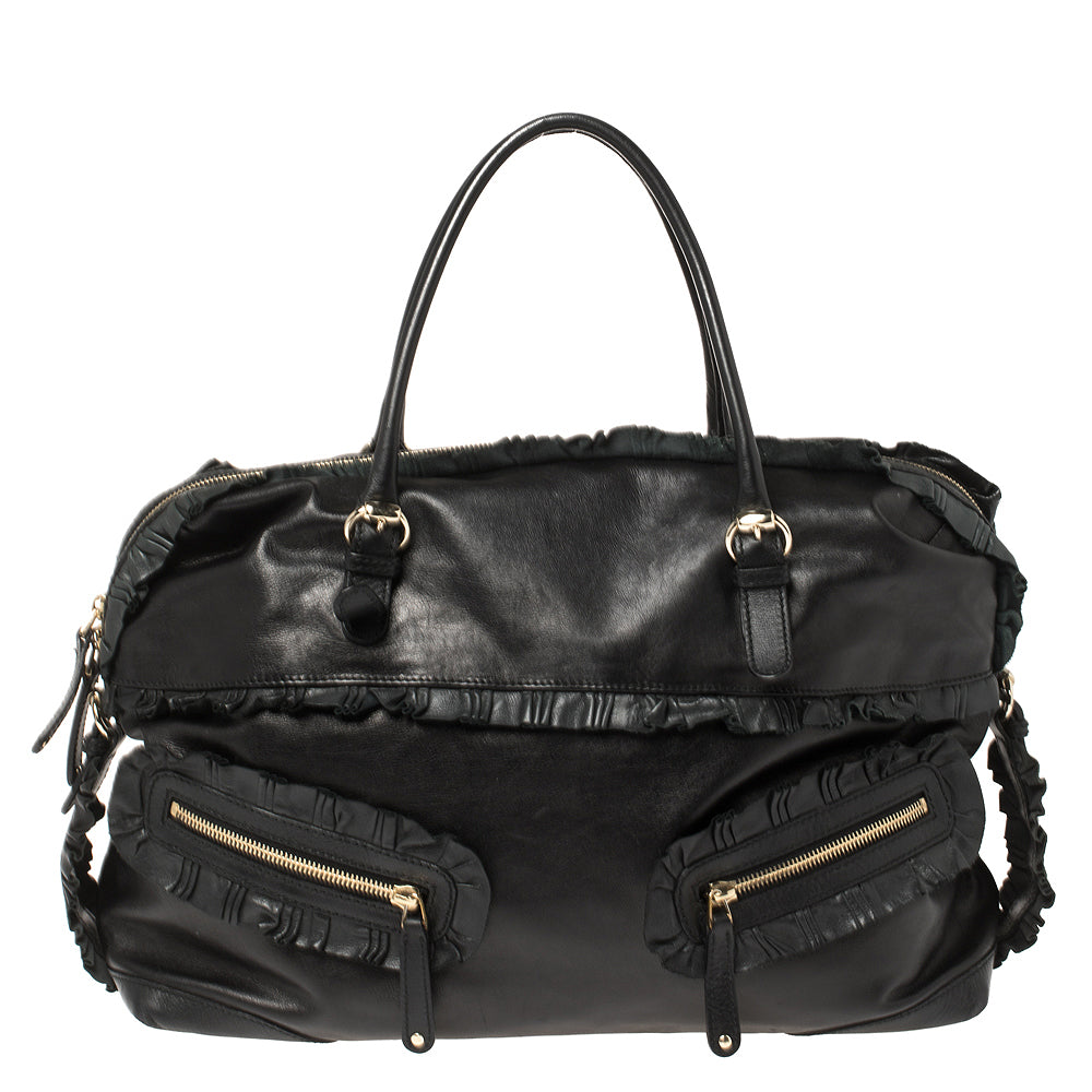Luxury Gucci Trending 2025 Black Leather Sabrina Medium Boston Bag