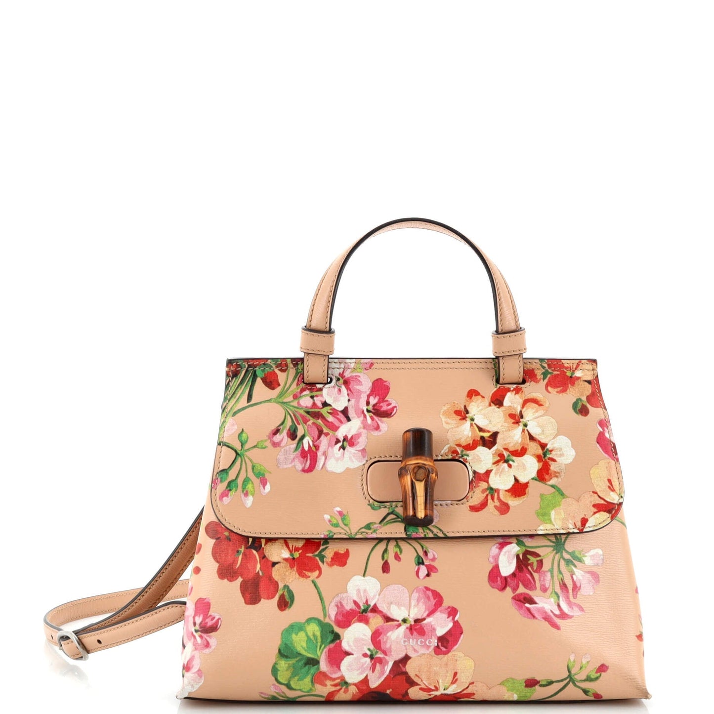 Luxury Gucci Trending 2025 Bamboo Daily Top Handle Bag Blooms Print Leather Small