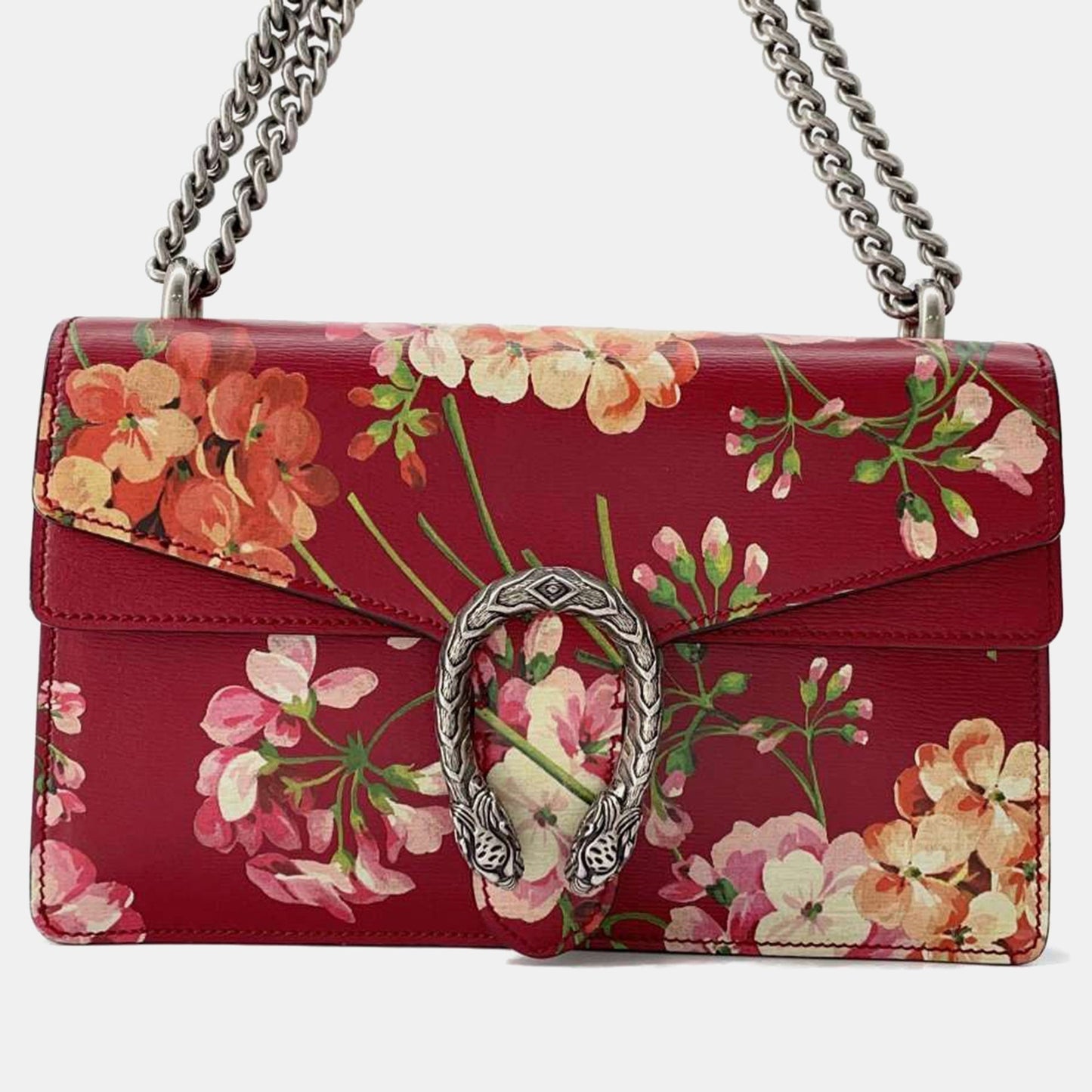 Luxury Gucci Trending 2025 Red Leather Dionysus Blooms Chain Shoulder Bag