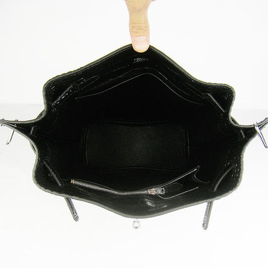 Luxury Hermes Crocodile Vein Shoulder Bag H2804 Black Silver
