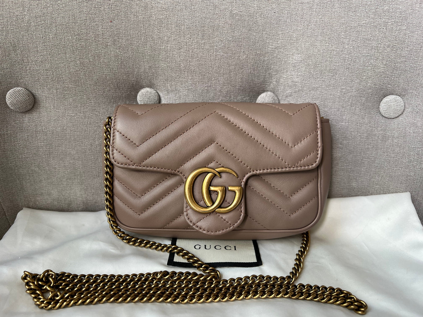 Luxury Gucci GG Dusty Pink Marmont Super Mini Shoulder Bag