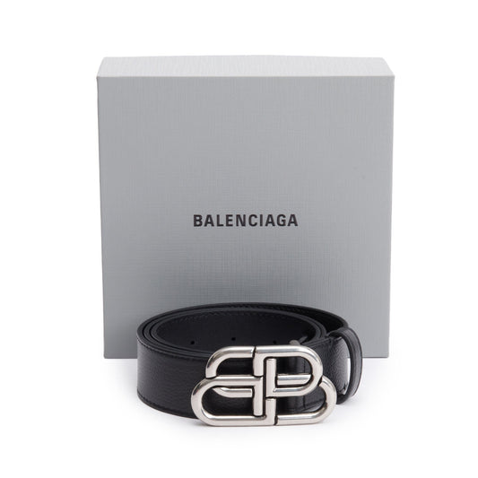 Balenciaga BB Black Leather Large Belt 85