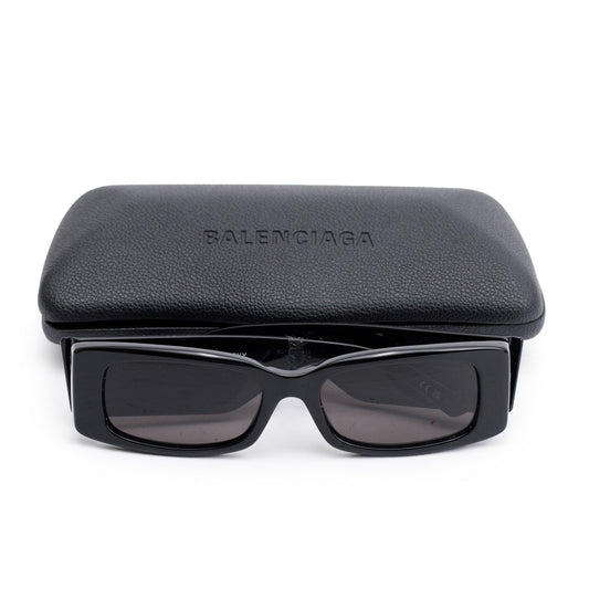 Balenciaga BB0260S Black Acetate Logo Rectangular Sunglasses