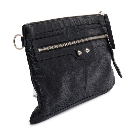 Balenciaga Black Agneau Arena Leather Motocross Classic Clip L Pouch