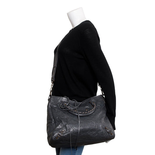 Balenciaga Grey Agneu Leather Motocross Classic City Velo Bag